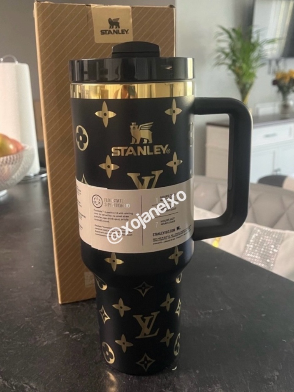 Stanley Black Gold Patterned Designer Quencher Tumbler with Handle New